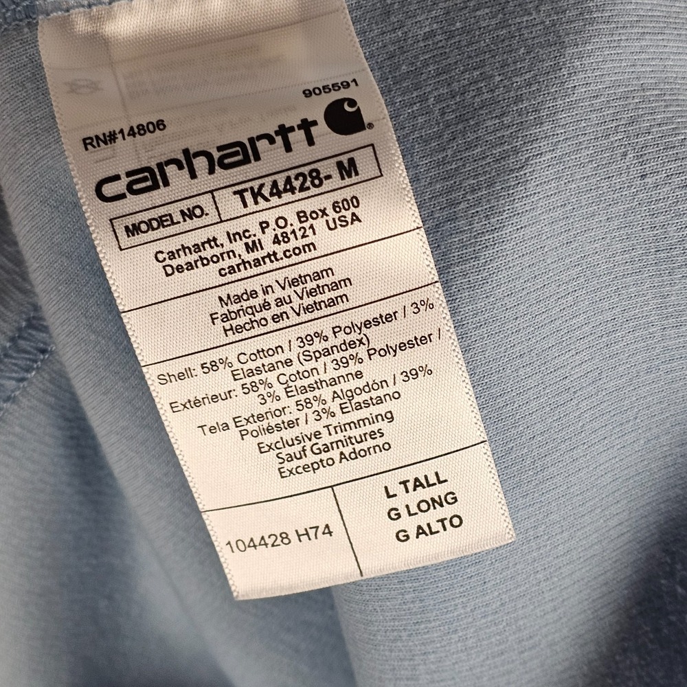 Carhartt Shirt Mens L Tall Relaxed Fit Heavyweight‎ Long Sleeve 1/4 Zip TK4428-M - Picture 4 of 10